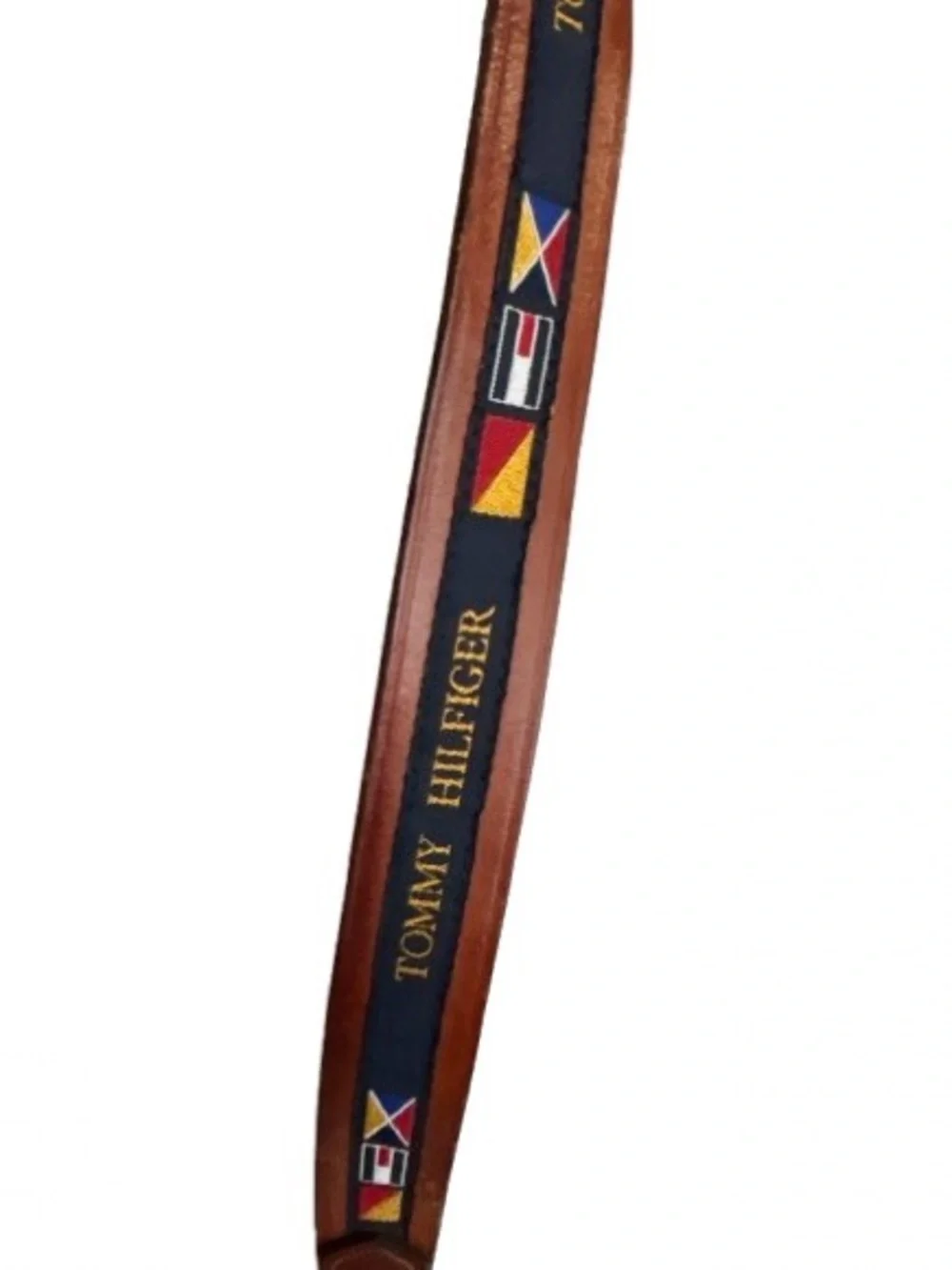 TOMMY HILFIGER L Leather Flag Nautical Belt Brown Large Size 49 Preppy